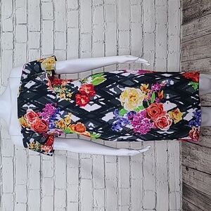 Got Style USA Ruffle Off Shoulder Floral Print Bodycon Mini Dress in Black/Red